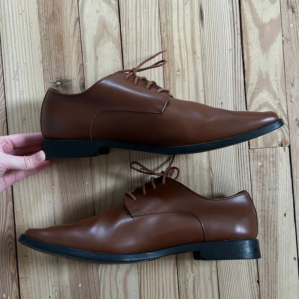 Joseph Abboud Men Cognac Brown Plain Toe Derby Dress Shoes Preppy Business Sz 13